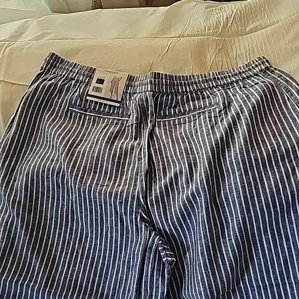 BeachLunchLounge Cropped Linen Striped Pants Size XXL - Picture 11 of 15